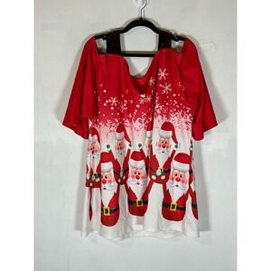Plus Size 2X Santa Christmas Top Red Cold Shoulder Sequin Holiday Blouse